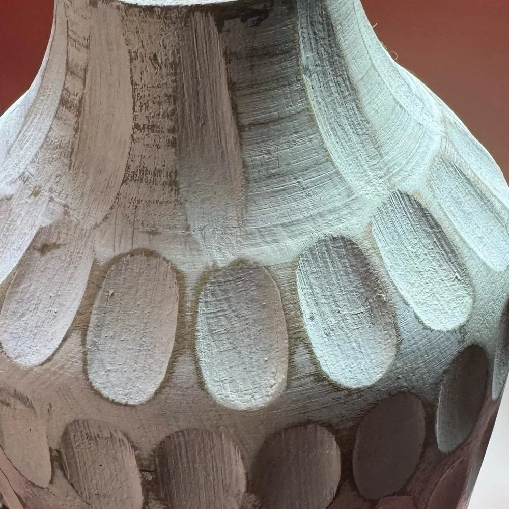 Pier One extra large carved wood white wash divot vase